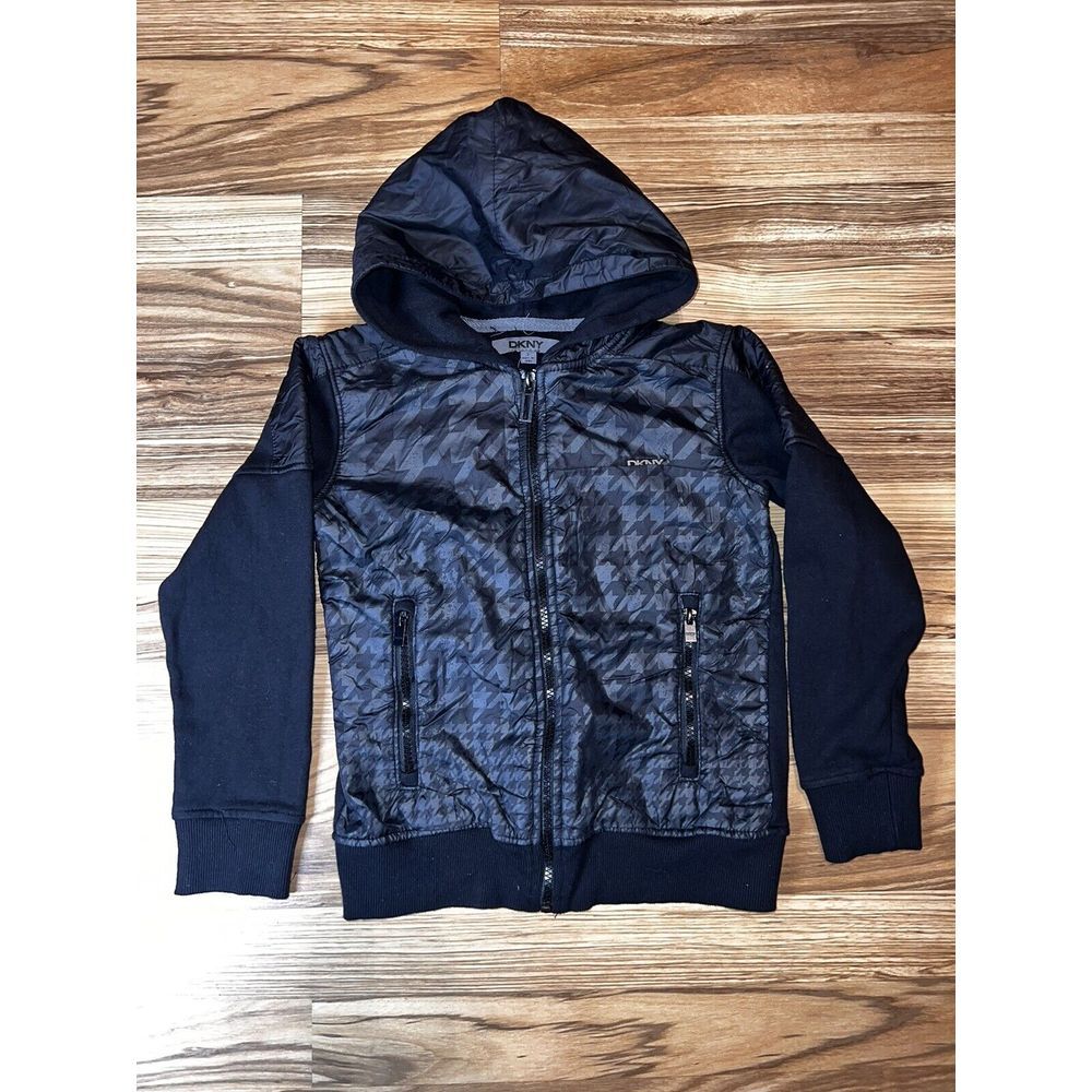 DKNY Boys Jacket Size 7 Black‎ Hooded Dressy Lightweight 2013